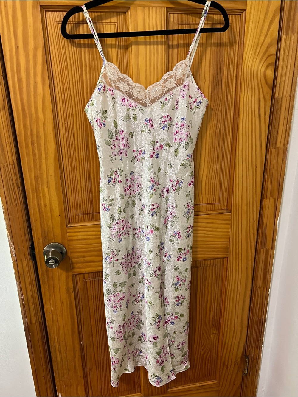 Floral Lace-Trim Slip Dress - White/Pink